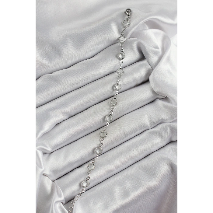 Pirinç Gümüş Renk Zirkon Taşlı Bileklik