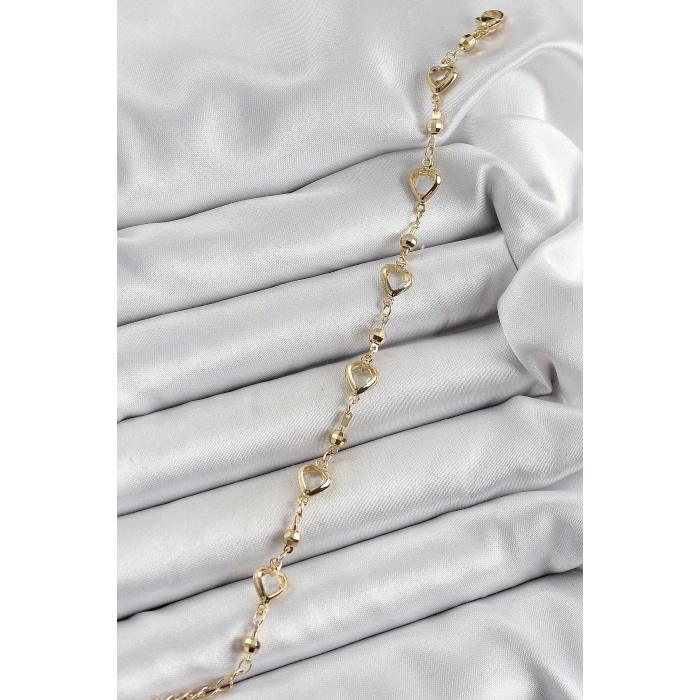 Pirinç Şeffaf Kalp Model Gold Renk Zirkon Taşlı Kadın Bileklik