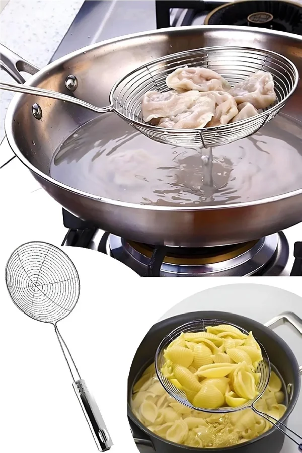 3lü Çelik Kevgir Süzgeç Seti Patates Sebze Yağ Kızartma Kevgiri Tel Kepçe