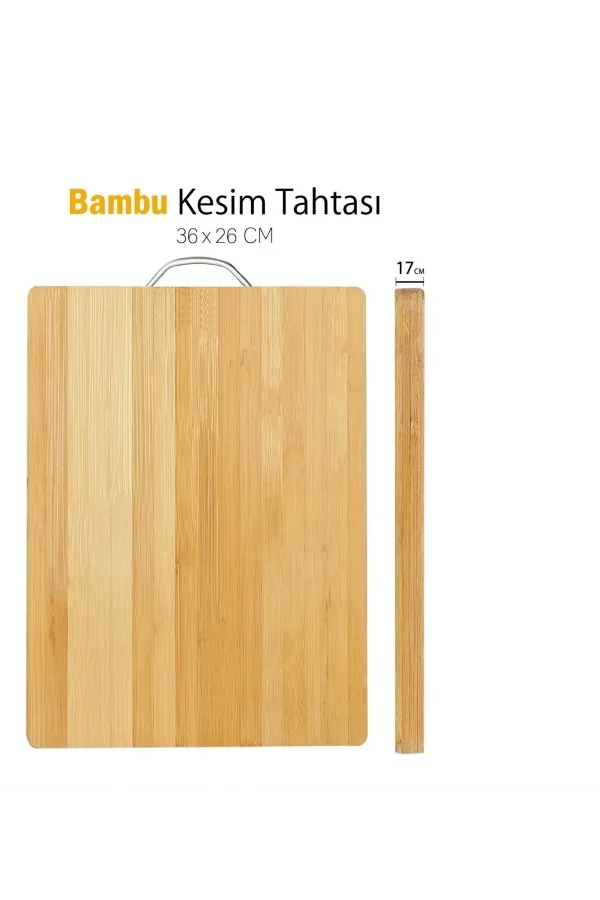 Bambu Metal Saplı Kesim Panosu Et Ekmek Sebze Meyve Kesim Tahtası