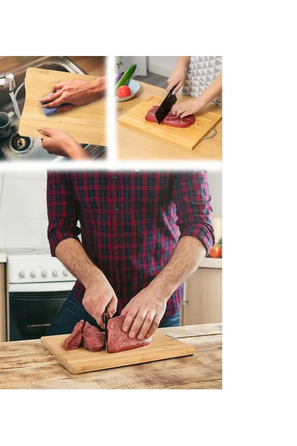 Bambu Metal Saplı Kesim Panosu Et Ekmek Sebze Meyve Kesim Tahtası