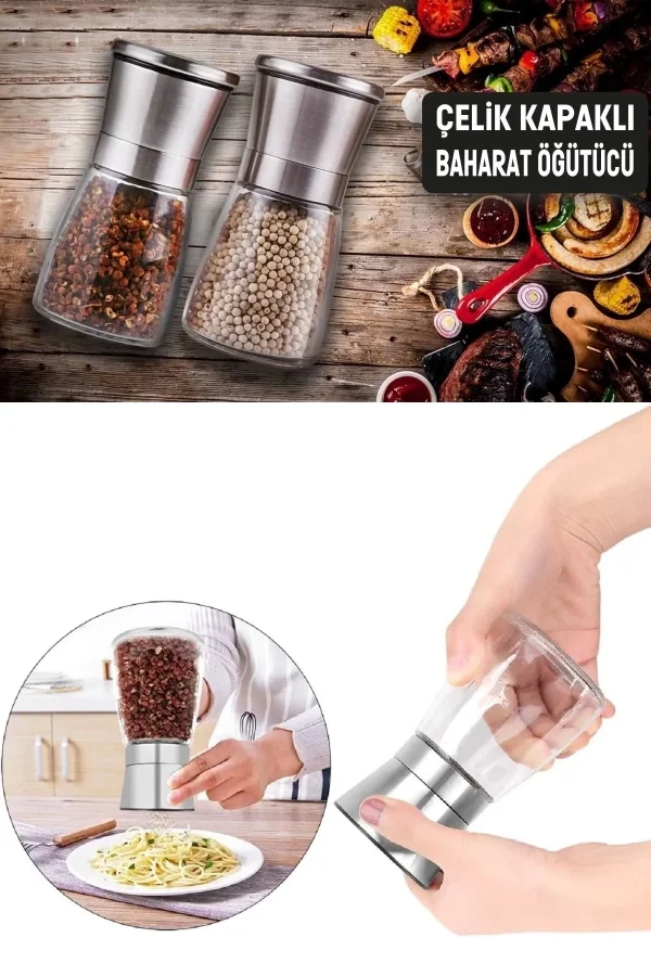 2Li Karabiber Tuz Değirmeni Seramik Bıçaklı Öğütücü Küçük Boy Baharat Öğütücü