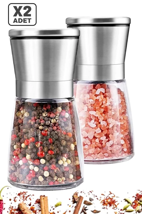 2Li Karabiber Tuz Değirmeni Seramik Bıçaklı Öğütücü Küçük Boy Baharat Öğütücü