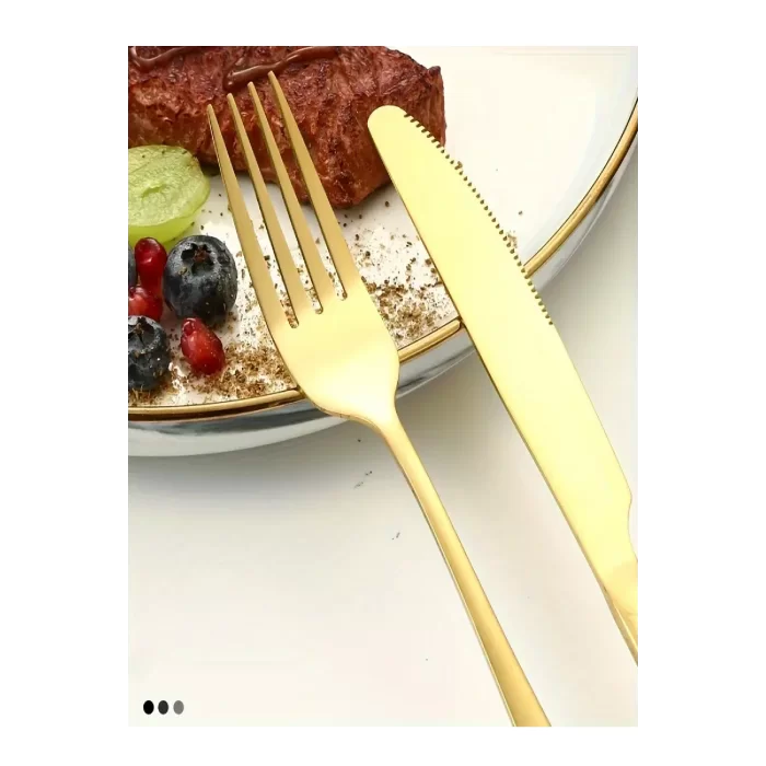 12li Gold Lüx Parlak Yemek Çatalı Yemek Bıcağı Paslanmaz Çelik Şık Bıcak -Çatal