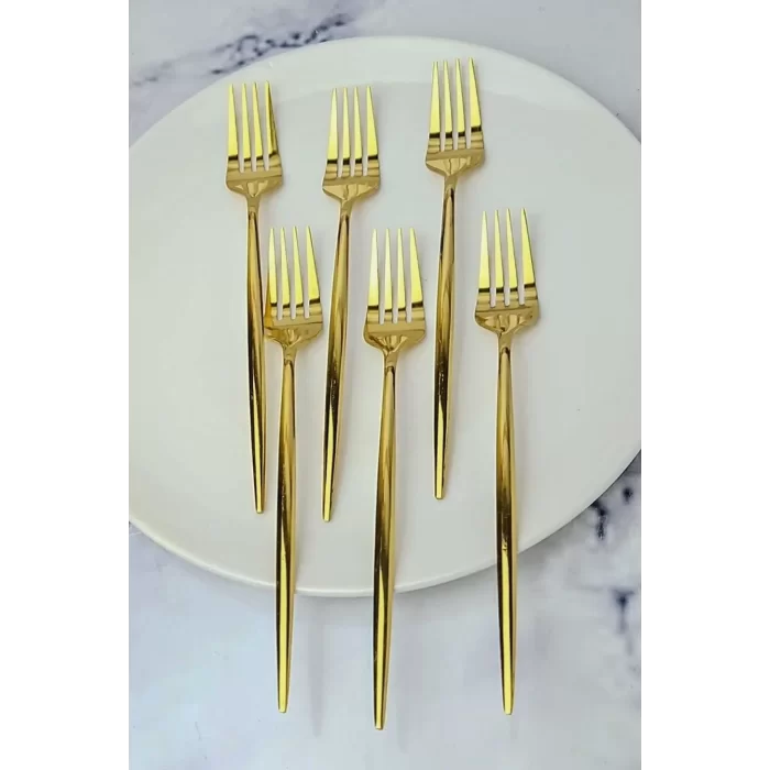12li Gold Lüx Parlak Yemek Kaşıgı Yemek Çatalı Paslanmaz Çelik Şık Kaşık-Çatal
