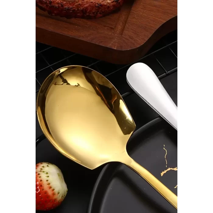 2+2 Gold ve Paslanmaz Çelik Servis Kaşığı Seti Servis Kaşığı Seti Gold ve Gümüş