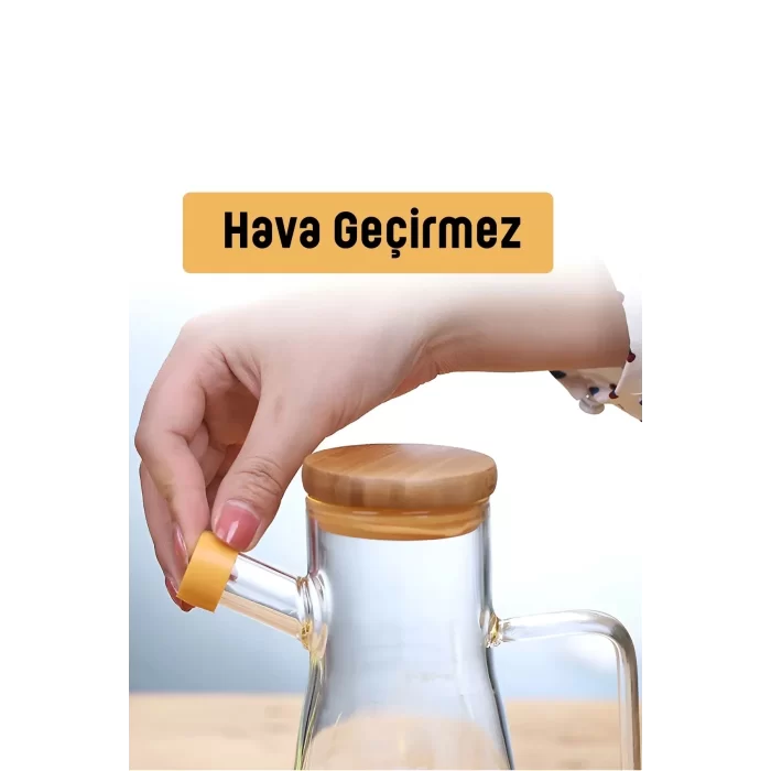 2li Bambu Kapaklı Cam Yağdanlık Vakumlu Borosilikat Cam Sirkelik Zeytinyağı Şişesi Yağlık 900 ml.