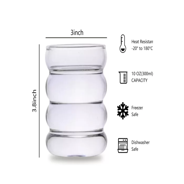 2li Pipetli Şeritli Cam Bardak Dalgalı Kahve Sunum Meşrubat Bardağı Dekoratif 300 ml Bardak Seti