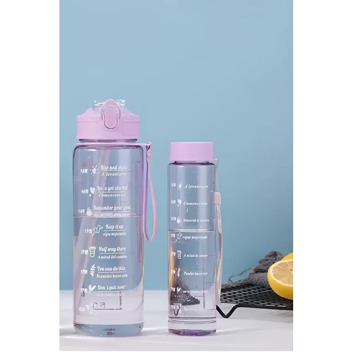 2li Motivasyonel Su Matarası Tritan Sporcu Su Şişesi Suluk Stickerlı Pipetli Suluk 900+500ml