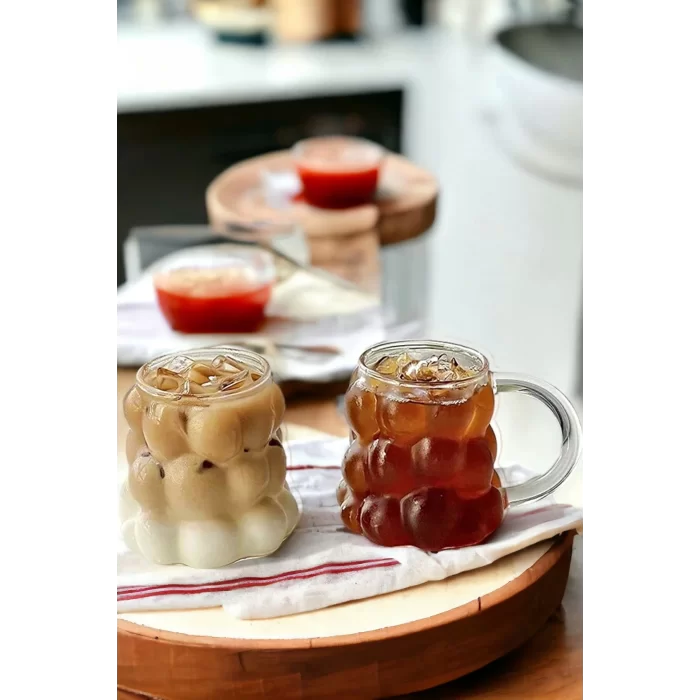 2li Şekilli Boncuk Bardak Meşrubat Üzüm Tanesi Sunum Bardağı Kulsuz ve