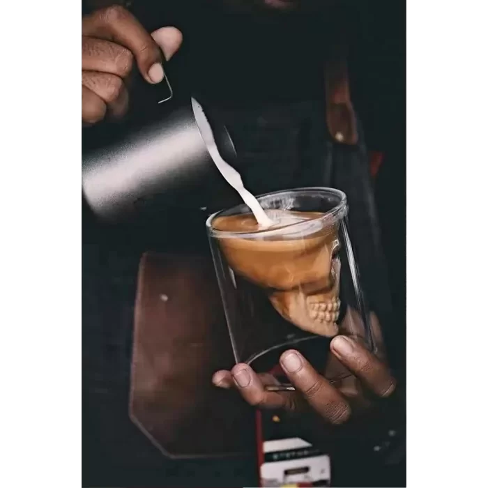 2li Kuru Kafa Tasarımlı Bardak Kahve Expresso Kokteyl Bardağı Kristal Skull Çift Cidarlı Cam Kupa