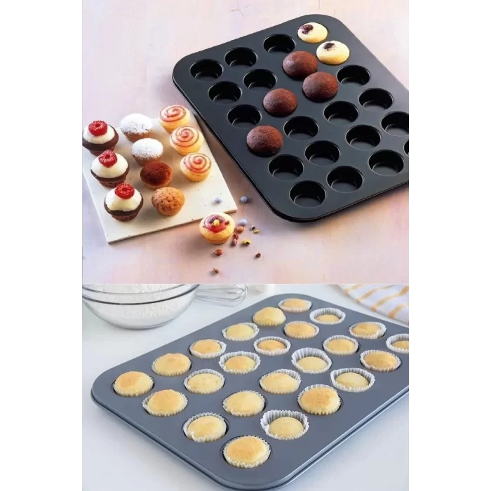 24 Bölmeli Muffin Kek Kalıbı 2 Li Set Yanmaz Yapışmaz Çörek Tart Kek Sufle Cupcake Tepsi Kalıbı