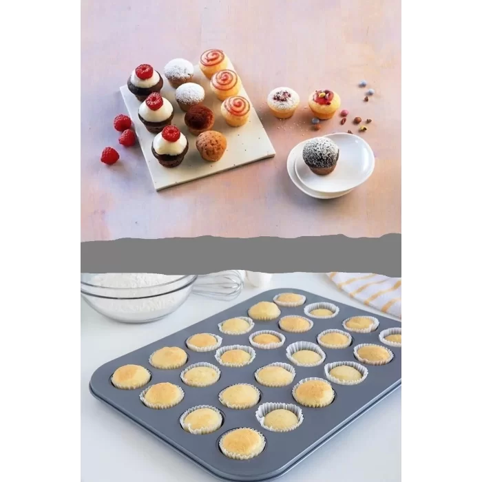 24lü Muffin Kalıb Cupcake Kapsülü Fırın Mini Kek Browni Kekstra Kurabiye Kalıbı Muffin Baking Pan