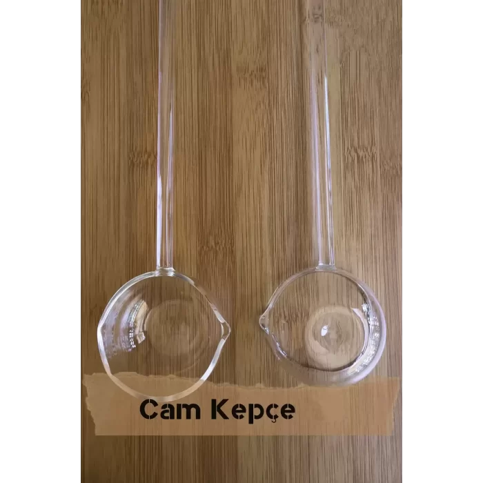 2li Borosilikat Cam Kepçe 25 Cm Lüks Isıya Dayanıklı Servis Sunum Kaşığı Cam Sos ve Çorba Kepçesi