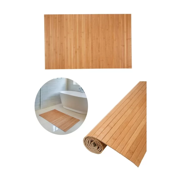 2li Naturel Bambu Banyo Matı Kaydırmaz Çamaşır Makinası Üstü Örtüsü Mutfak Bulaşık Matı Su Geçirmez