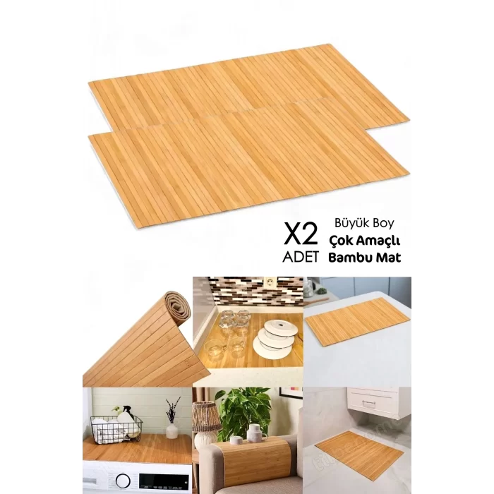 2li Naturel Bambu Banyo Matı Kaydırmaz Çamaşır Makinası Üstü Örtüsü Mutfak Bulaşık Matı Su Geçirmez