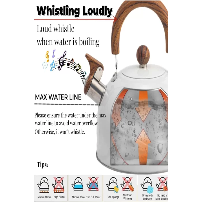 3 Litre Düdüklü Çaydanlık İskandinav Ahşap Su Isıtıcı Islık Çalan Çaydanlık Kettle Demlik Çay Potu
