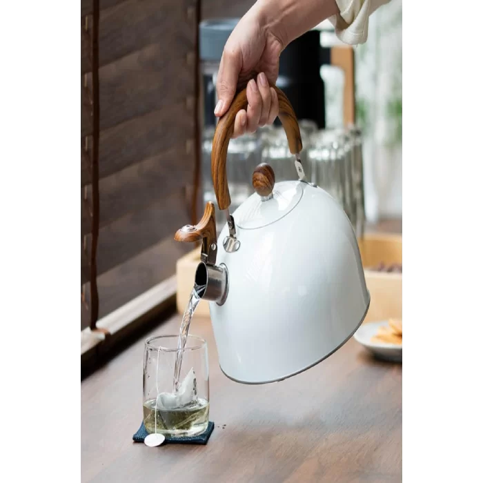 3 Litre Düdüklü Çaydanlık İskandinav Ahşap Su Isıtıcı Islık Çalan Çaydanlık Kettle Demlik Çay Potu