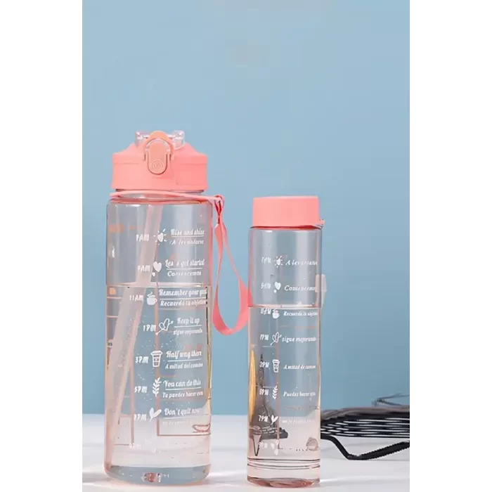 2li Motivasyonel Sporcu Su Şişesi Tritan Suluk Su Matarası Pipetli Stickerlı Suluk 900+500ml