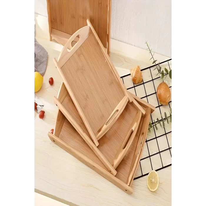 3lü Saplı Bambu Tepsi Seti Çay Tepsisi, Sunum Tepsisi, Kahve Sunum Tepsisi Oval Köşe Yemek Tepsi