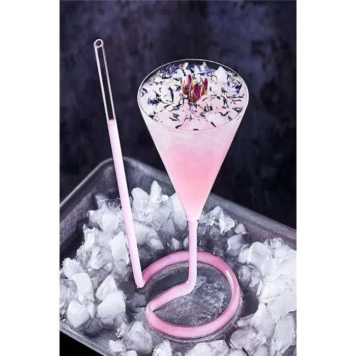 4lü Spiral Cocktail Pipetli Martini Kokteyl Sunum Bardağı New Cam Meşrubat İçki Özel Bardak Seti