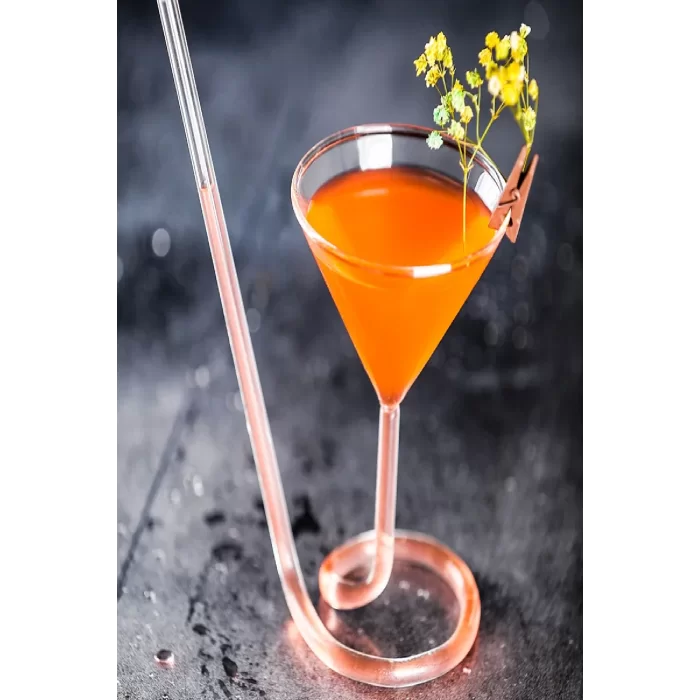 4lü Spiral Cocktail Pipetli Martini Kokteyl Sunum Bardağı New Cam Meşrubat İçki Özel Bardak Seti