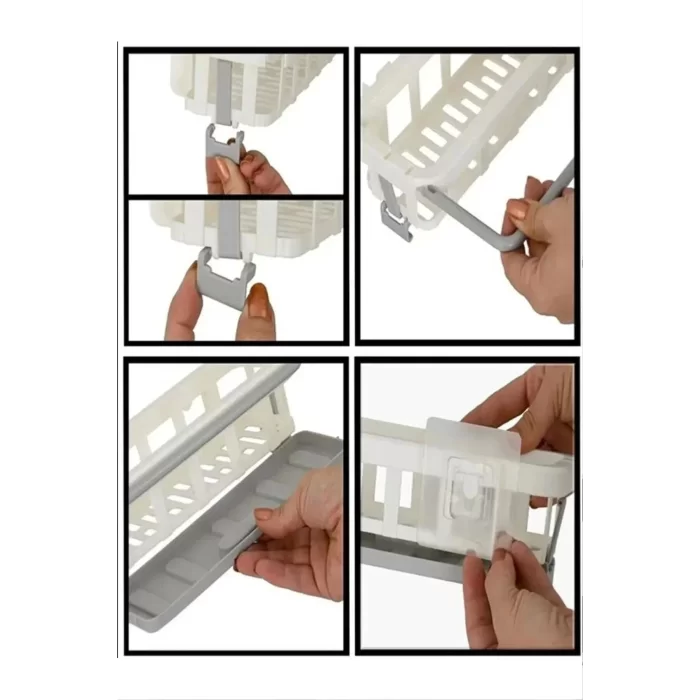 4lu Yapışkanlı Dolap İçi Düzenleyici Mutfak Banyo Lavabo Askılı Organizer Bulaşıklık Sabunluk Seti
