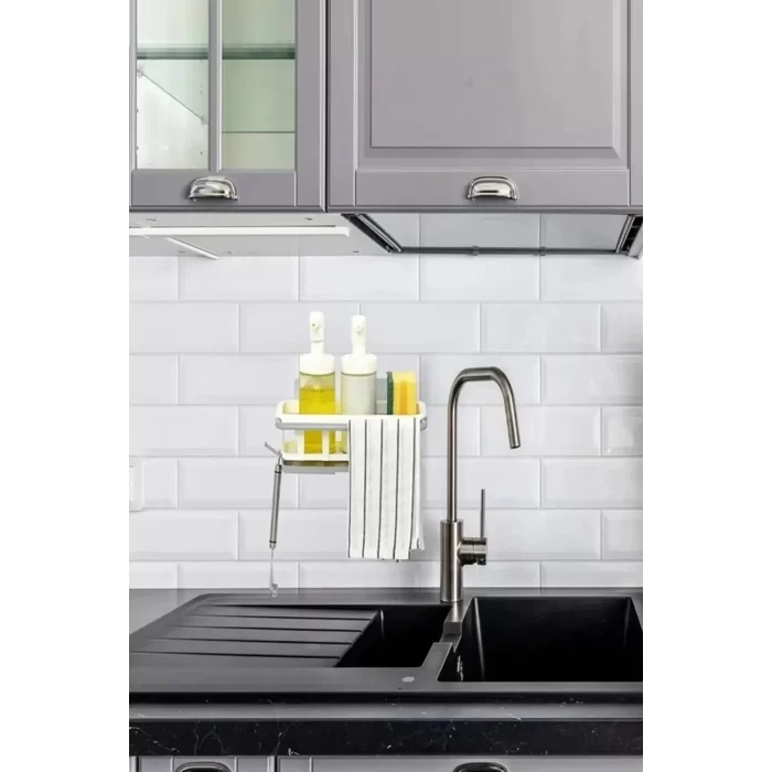 4lu Yapışkanlı Dolap İçi Düzenleyici Mutfak Banyo Lavabo Askılı Organizer Bulaşıklık Sabunluk Seti