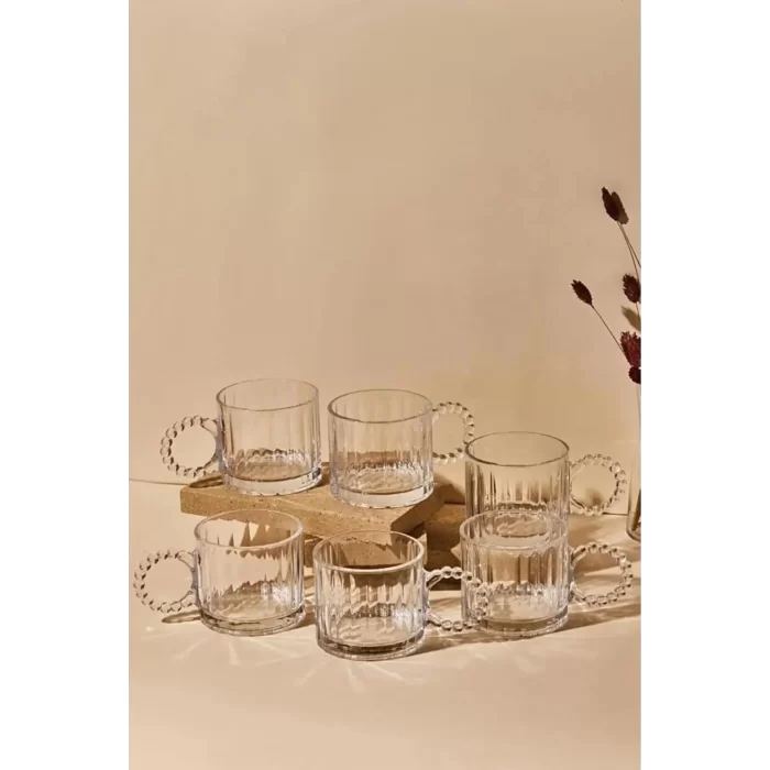 6 Lı Boncuk Kulplu Cam Kupa boncuklu Cam Espresso Çay Kahve Meşrubat Bardağı