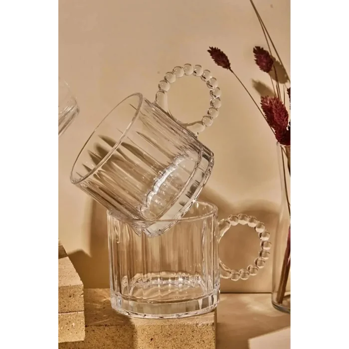 6 Lı Boncuk Kulplu Cam Kupa boncuklu Cam Espresso Çay Kahve Meşrubat Bardağı