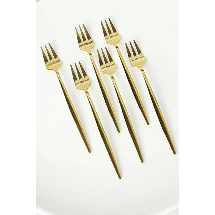 Lüx 6 Parça Gold Çatal Seti Paslanmaz Çelik Çeyiz Çatal Takımı Parlak Pürüzsüz Gold Series
