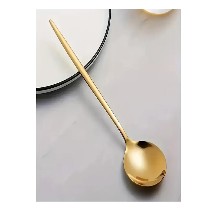 Lüx 6 Parça Gold Kaşık Seti Paslanmaz Çelik Çeyiz Kaşık Takımı Parlak Pürüzsüz Gold Series
