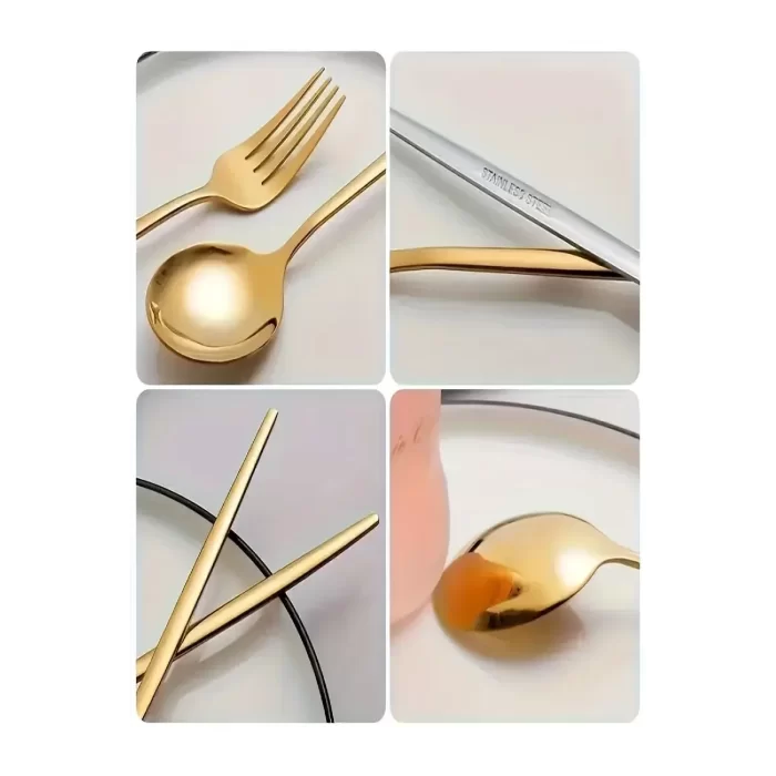 Lüx 6 Parça Gold Kaşık Seti Paslanmaz Çelik Çeyiz Kaşık Takımı Parlak Pürüzsüz Gold Series