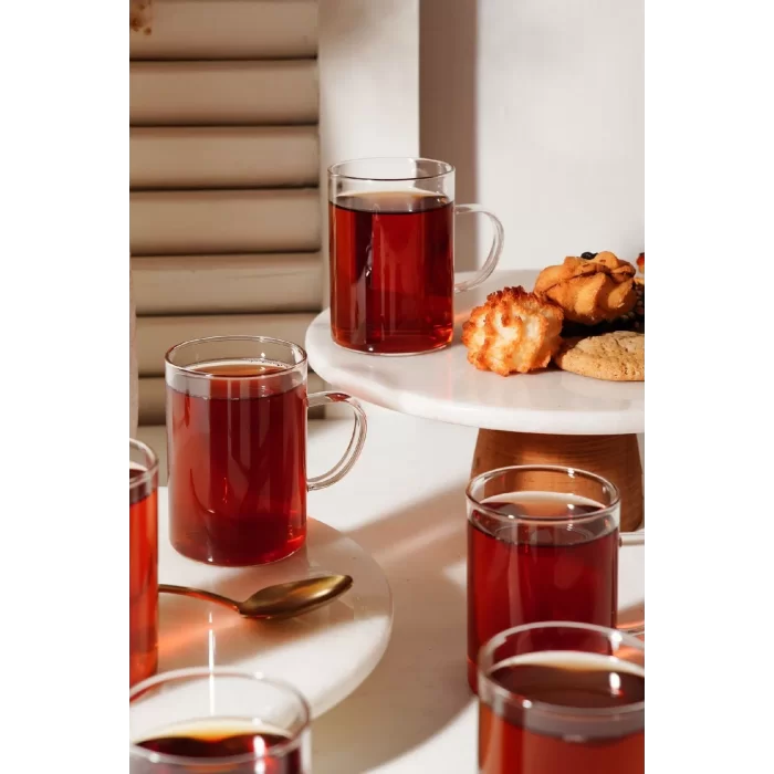 6lı Termisil Kupa Borosilikat Cam Bardak Takımı Isıya Dayanıklı Kulplu Çay Bardağı Seti 200 Ml.
