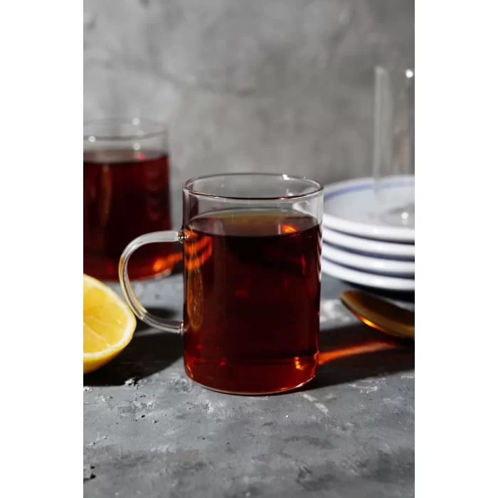 6lı Termisil Kupa Borosilikat Cam Bardak Takımı Isıya Dayanıklı Kulplu Çay Bardağı Seti 200 Ml.