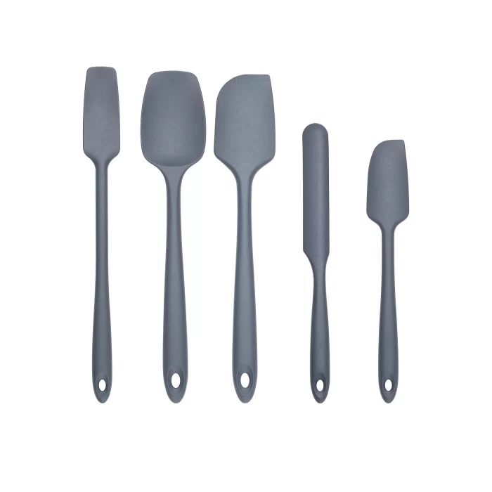 6lı Silikon Fırça Spatula Servis Takımı Yanmaz Yapışmaz Fırçası Kaşık Bıçak Spatula Seti Gri