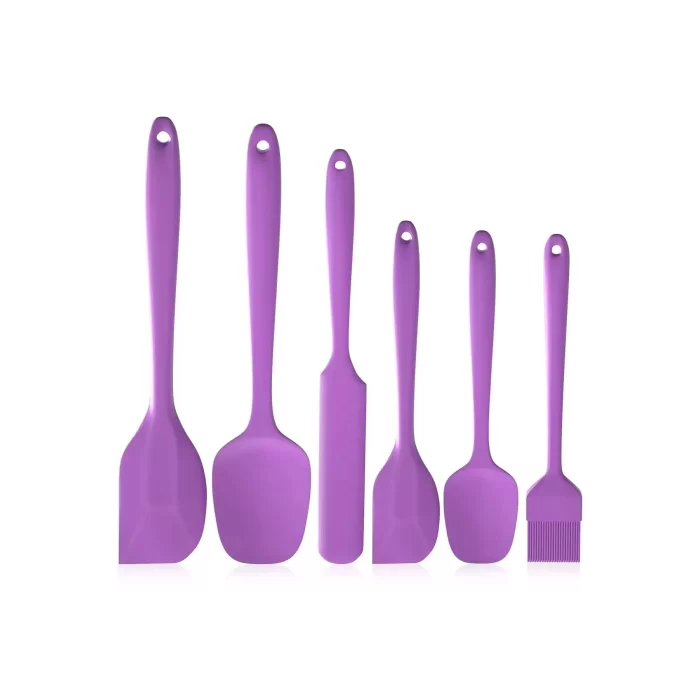 6lı Silikon Fırça Spatula Servis Takımı Yanmaz Yapışmaz Fırçası Kaşık Bıçak Spatula Seti Mor