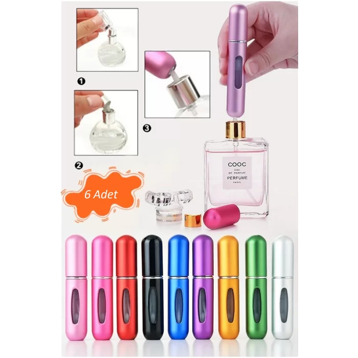 6lı Tekrar Doldurulabilir Seyahat Tip Parfüm Şişesi Çanta Ve Cepte Taşınabilir