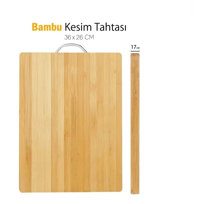 Bambu Metal Saplı Kesim Panosu Et Ekmek Sebze Meyve Kesim Tahtası