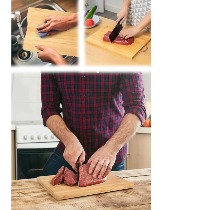 Bambu Metal Saplı Kesim Panosu Et Ekmek Sebze Meyve Kesim Tahtası
