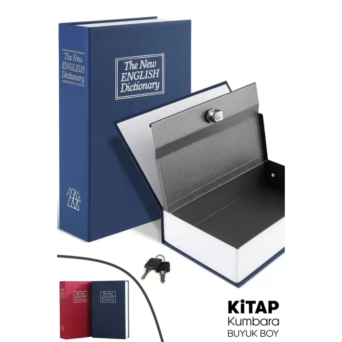 Büyük Boy Kitap Şeklinde Anahtarlı Gizli Kasa Para Altın Saklama Hırsız Kilitli Dekoratif Kumbara