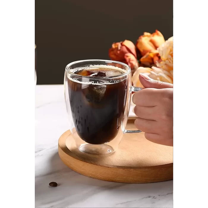 Çift Cidarlı 2 Adet Bardak Cam Kupa 310 Ml Ev Ofis Espresso Kahve Fincanı