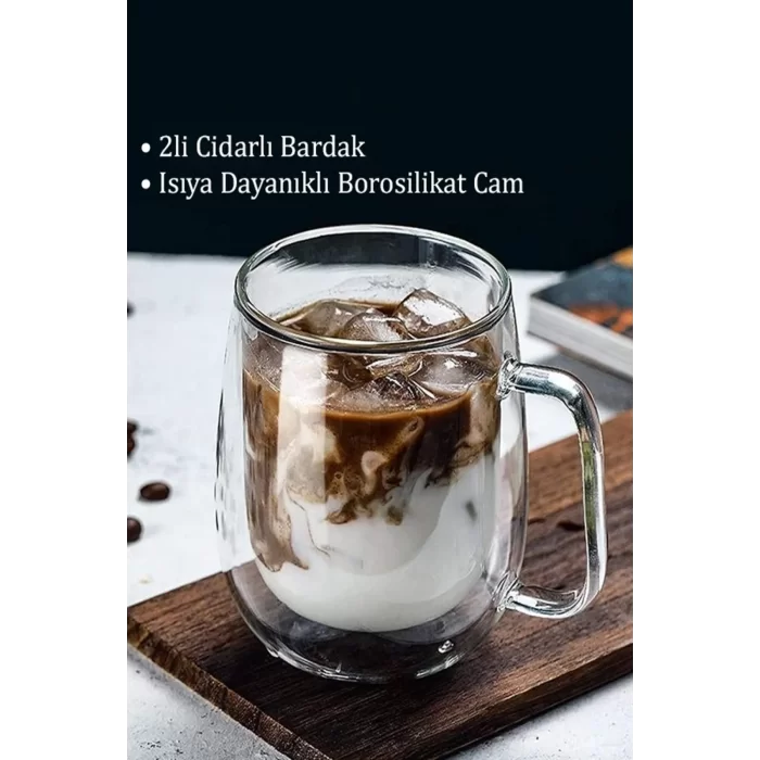 Çift Cidarlı Cam Bardak Kupa Ev Ofis Fincanı Çift Katlı Isı Yalıtımlı Espresso