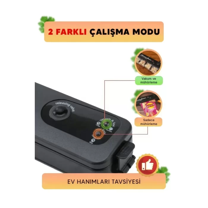 Gıda Mühürleme Vakum Makinesi Poşet Hediyeli Ev Tipi Yapıştırma ve Gıda Yiyecek Vakumlama Makinesi