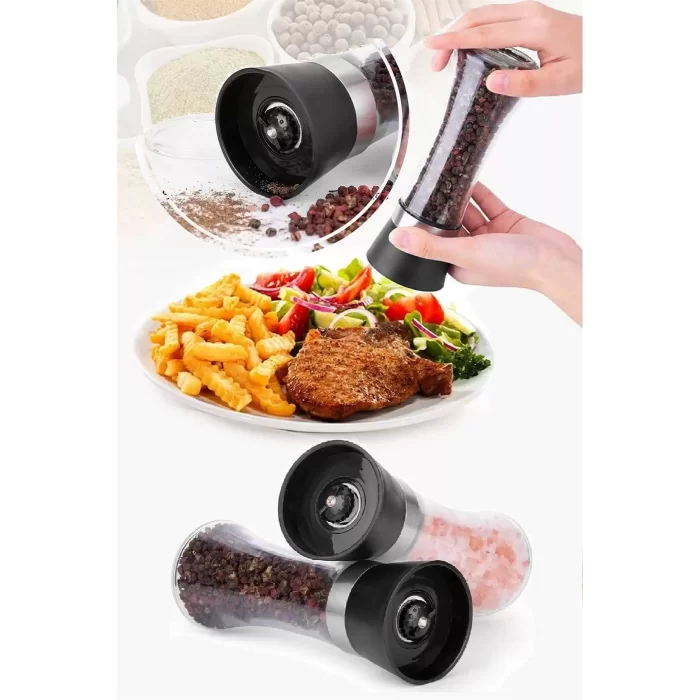 Karabiber Tuzluk Değirmeni Seramik Bıçaklı Baharatlık Öğütücü Lüx Cam 3 Kademeli Has Değirmen Seti