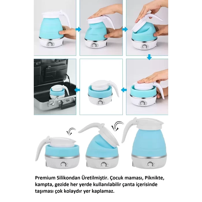 Katlanabilir Silikonlu Elektrikli Su Isıtıcısı Kamp Piknik Su Isıtıcı Taşınabilir Mini Kettle