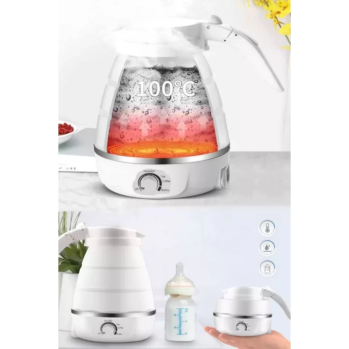 Katlanabilir Silikonlu Elektrikli Su Isıtıcısı Kamp Piknik Su Isıtıcı Taşınabilir Mini Kettle