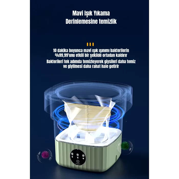 Katlanır Mini Çamaşır Makinesi Mavi Taşınabilir Retro Silikon Çorap İç Çamaşırı Yıkayıcı 10 lt