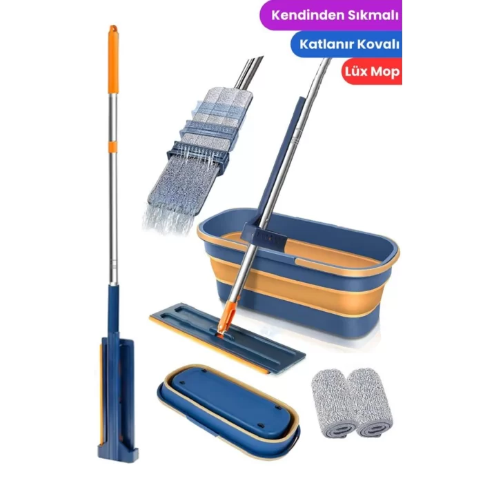 Kendinden Sıkmalı Kovalı Mop Seti Kendinden Sıkmalı Mop Katlanabilir Tekerlekli Kova