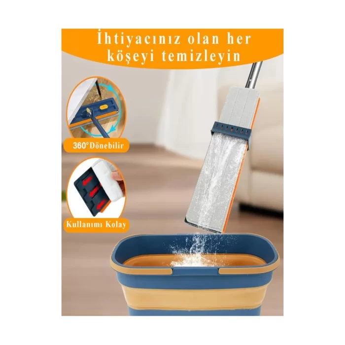 Kendinden Sıkmalı Kovalı Mop Seti Kendinden Sıkmalı Mop Katlanabilir Tekerlekli Kova